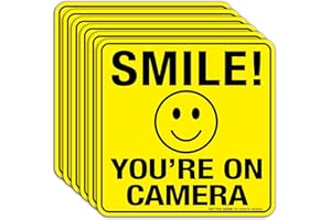 FAITTOO Smile You're On Camera Sign Stickers 6 Pack - 6 x 6 Inches- 4 Mil Vinyl - Laminated for Ultimate UV, Weather, Scratch, Water and Fade Resistance - Easy To Stick - Use for CCTV Security Camera