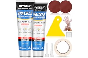 DIYSELF 9 Pack Drywall Repair Kit, Spackle Wall Repair, 2×100g (7oz Total) Putty, White Drywall Mud, Plaster for Holes, Cracks, Gaps, Fast-Drying Hole Filler, Spackle Tube, Scraper & Sander Included