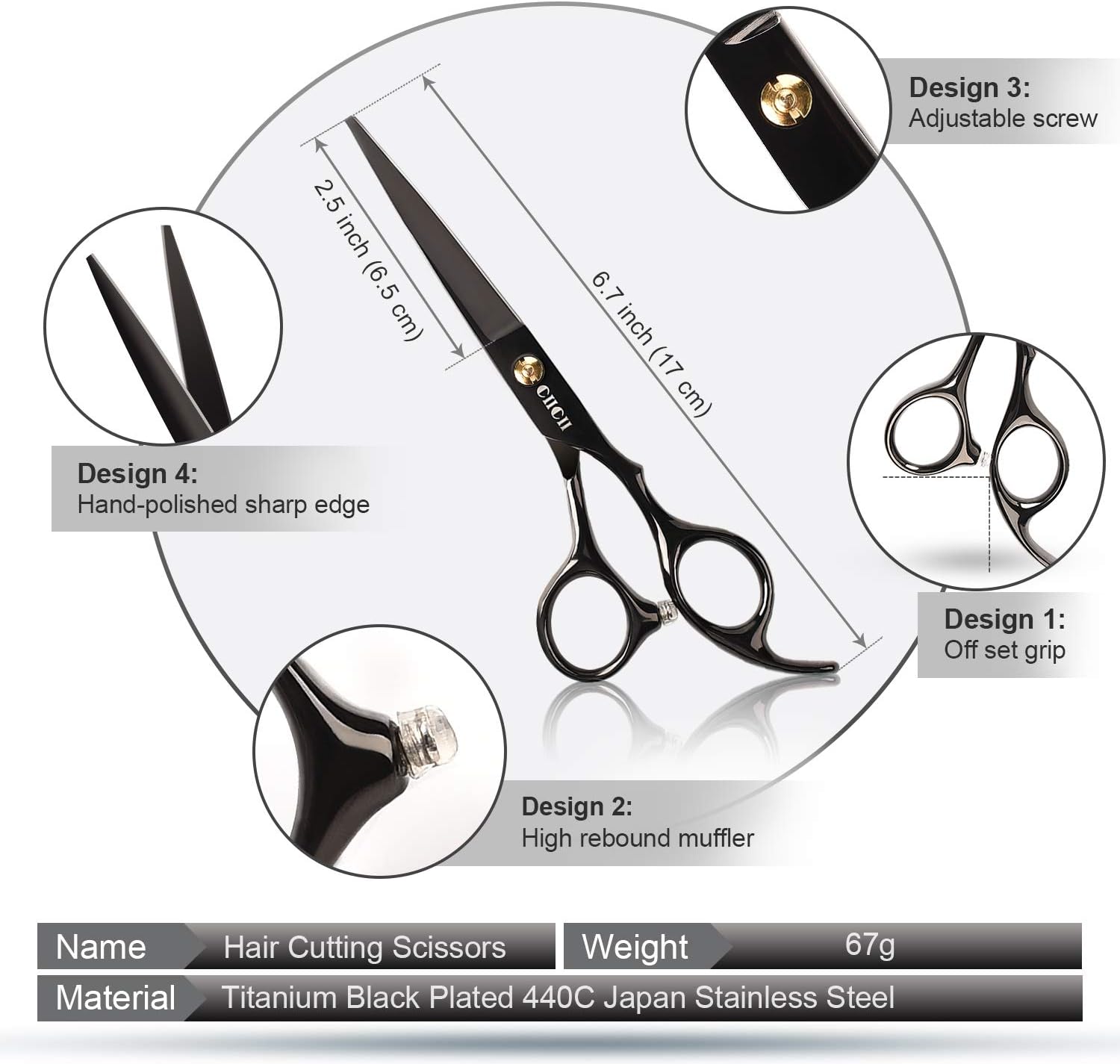 Hair Cutting Scissors Shears Kit, CIICII Professional Hairdressing Scissors Set (Hair Beard Trimming Shaping Grooming Thinning Shears) for Men Women Pets Home Salon Barber Cutting Kit: Home Improvement