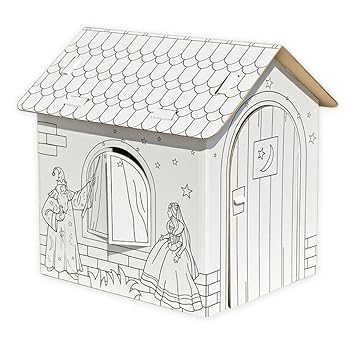Celebration Spielhaus aus Karton Puppenhaus aus Pappe Bastelkarton zum Bemalen Märchenhaus mit Einhorn 32,5 x 26,5 x 36,5 cm