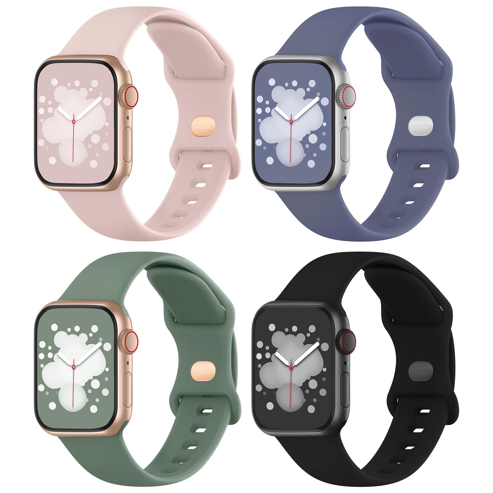 Adepoy 4 Pack Compatible for Apple Watch Series 11 Strap 46mm 49mm 45mm 44mm 42mm 41mm 40mm 38mm, Soft Silicone Snap Buckle Design Sport Band for iWatch SE3 Ultra3 Series 11 10 9 8 7 6 5 4 3