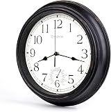 Crosstime 40cm Large Outdoor Clock with Thermometer Bronze Waterproof view 2
