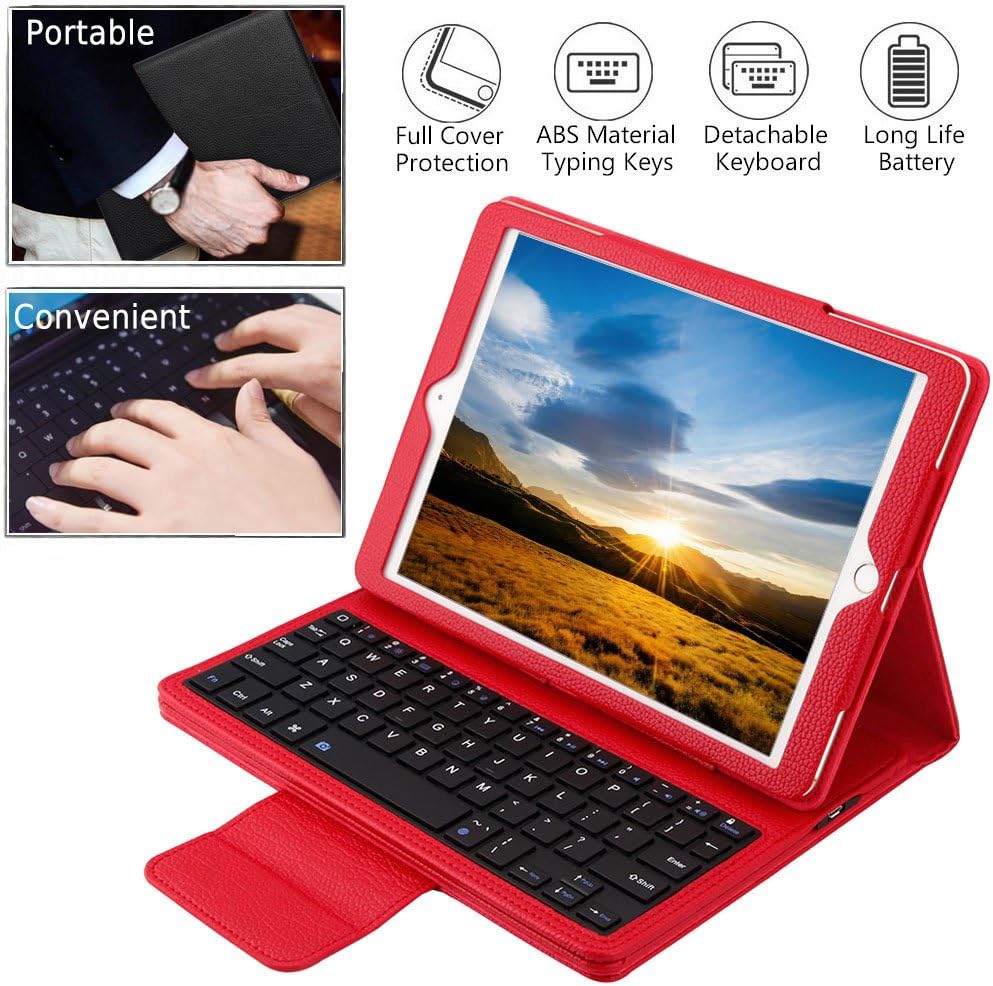 iPad pro 9.7 / iPad Air/New iPad 9.7 2017/2018 Keyboard case, Wineecy Premium PU Leather Case with Detachable Wireless Bluetooth Keyboard for iPad Air 1/2, iPad Pro 9.7, iPad 9.7" 2017/2018, Red