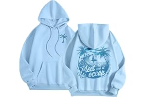 Palm Puff Hoodie for Women Teen Girls Oversized Preppy Sweatshirt Y2K Cute Graphic Long Sleeve Clothes with Pockets