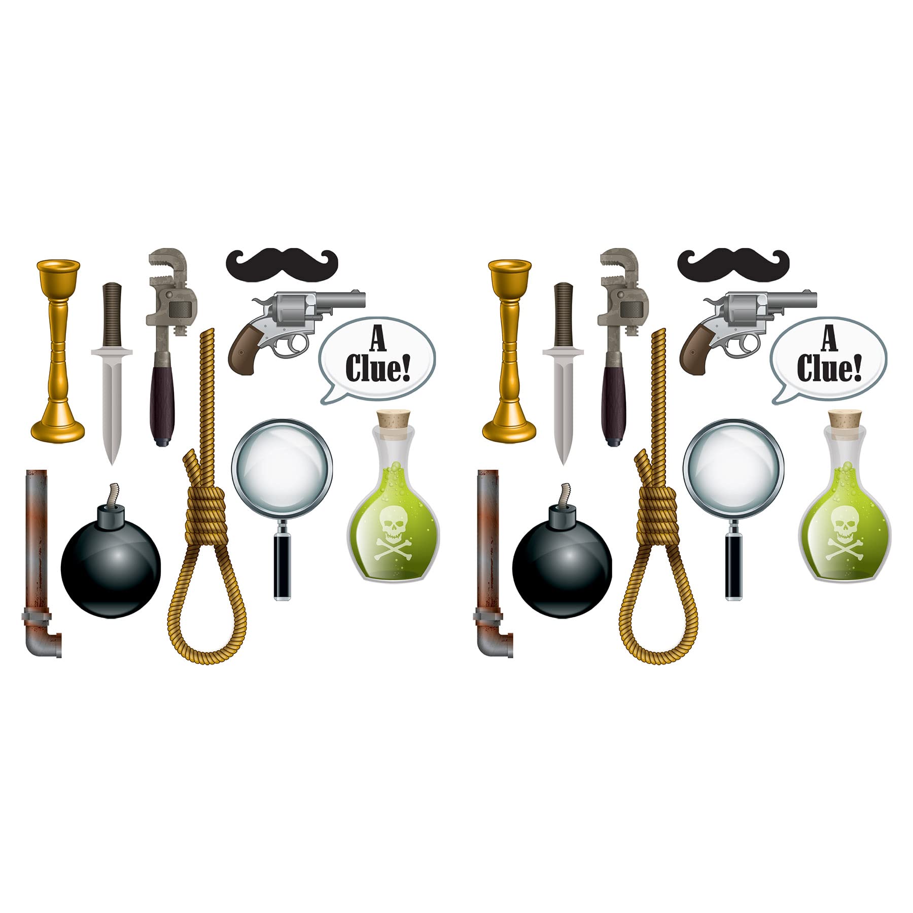 Beistle 53397 22 Piece Murder Mystery Photo Fun Signs Crime Scene Cutouts, 7"-20.75"-for Sherlock Homes Party Decorations, Made in USA Since 1900, Paper, Multi Color