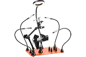VEVOR Magnetic Helping Hands Soldering Station, 4 Arms Third Hand Tool, with Vise, 3X LED Magnifying Lamp, 4 PCB Holder & 360 Hot Air Gun Holder, Soldering Helper for Electronic Repair Craft Hobby DIY