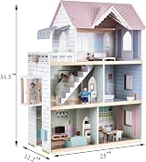 Giant bean Wooden Dolls House 2.6ft Elevator Light 22 pcs Furnishings 3 Dolls view 3