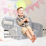 BEJOY Kids Sofa Bed 2-in-1 Grey with Stars Flannel Cuddly Toddler Couch view 7