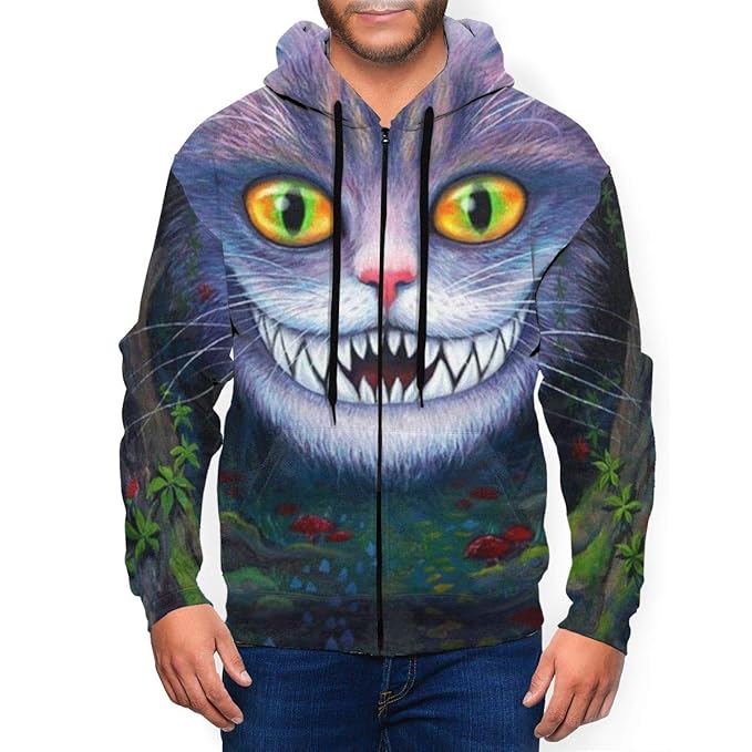 Alice in Wonderland Cheshire Cat Men's Full Zip Hoodie Casual Handsome