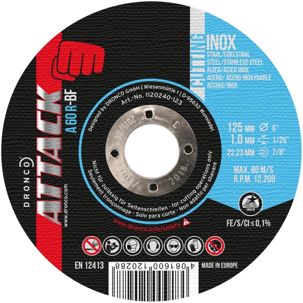 DRONCO –A60RATTACK-125 Cutting disc for steel and stainless steel, 125 x 1 x 22.23 mm