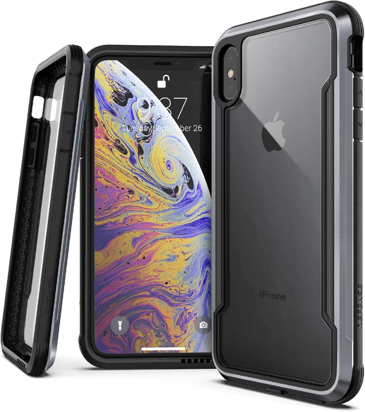 X-Doria Defense Shield, iPhone Xs Max - Military Grade Drop Tested, Anodized Aluminum, TPU, and Polycarbonate Protective Case for Apple iPhone Xs Max, 6.5 Inch Screen (Black)