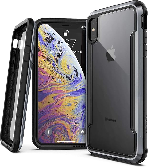 X-Doria Defense Shield, iPhone Xs Max - Military Grade Drop Tested, Anodized Aluminum, TPU, and Polycarbonate Protective Case for Apple iPhone Xs Max, 6.5 Inch Screen (Black)
