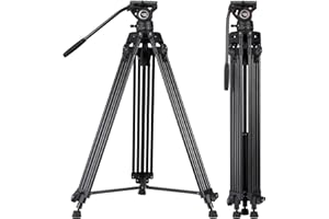 Cayer BV30L Video Tripod System, 72" Heavy Duty Aluminum Twin Tube Tripod with K3 Fluid Head, 75mm Flat Base, Max Load 13.2lbs, for DSLR Cameras, Camcorders, Includes 2 Quick Release Plates