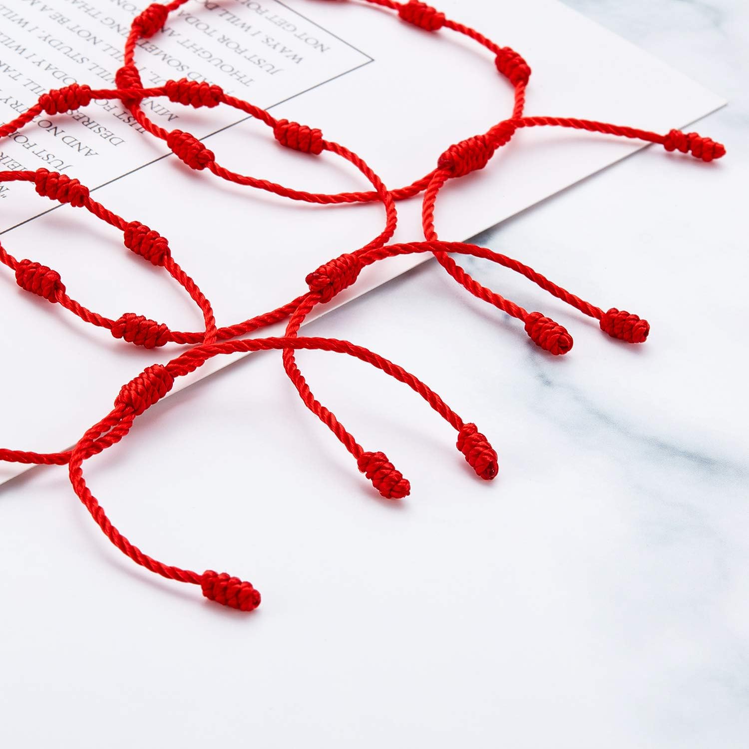 WILLBOND 6 Pieces Red Bracelet Red Cord Bracelet Adjustable Kabbalah Red Knot String Bracelet Amulet for Protection, Evil Eye and Good Luck (7 Knots Style): Jewelry