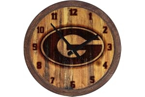 The Fan-Brand NCAA Georgia Bulldogs: Branded Faux Barrel Top Wall Clock - Sports Team Bar Sign Décor - Home Man Cave, Party Decoration - Made On Demand