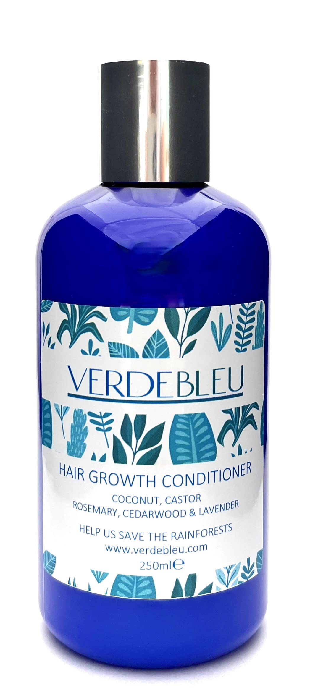 Verdebleu 99% Natural - Hair Growth Conditioner - Castor, Rosemary, Lavender & Cedarwood, 250ml. No Silicone/Parabens, pH 5.5, Sensitive Skin. We Donate 5% of Profit to Save the Rainforest.