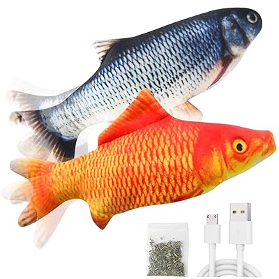 Senneny 2-pack Elektrisk rörlig fiskkattleksak, realistisk plysch simulering Elektrisk vagn fisk kattleksak Catnip Kicker Leksaker, roliga interaktiva husdjur Kudde Tugga Bite Kick leveranser för kattkattkatt
