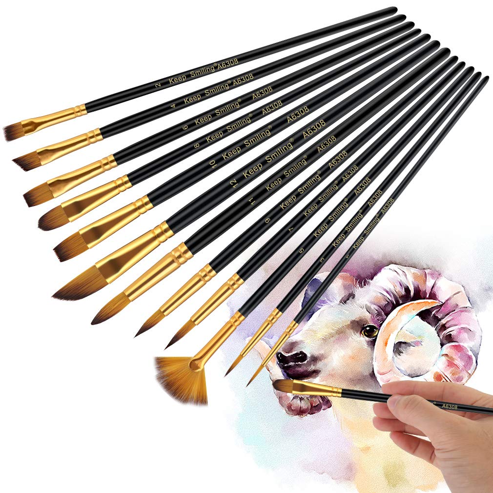 Paint Brushes,Professional Fine Tip Paint Brush Set Round Pointed Tip Nylon Hair artist acrylic brush for Acrylic Watercolor Oil Painting (Black-12set)