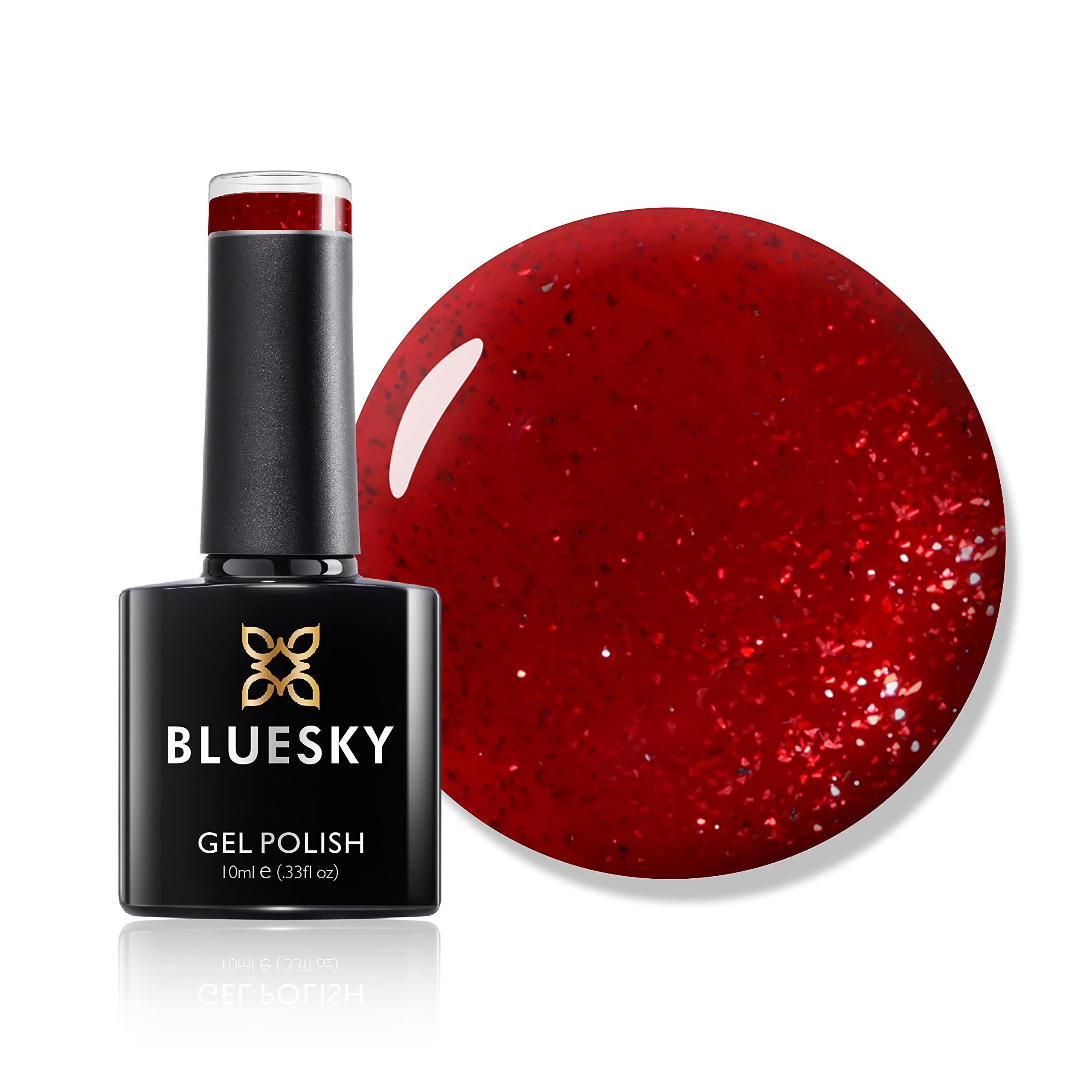 Bluesky Gel Nail Polish, Red Glimmer A001, Bright Red, Long Lasting, Chip Resistant, 10 ml (Requires Drying Under UV LED Lamp)