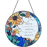 7.8'' The Lord Suncatcher Stained Glass - As for Me and My House We Will Serve The Lord Christian Wall Decor | Bible Verse Wall Art for Bible Lovers Art Themed Gift
