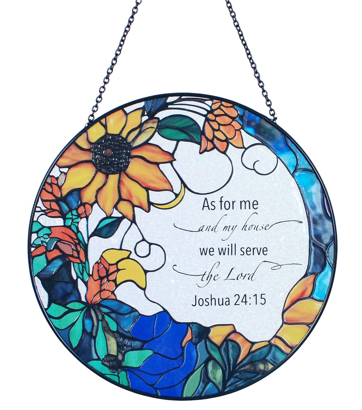Photo 1 of The Lord Suncatcher Stained Glass - As for Me and My House We Will Serve The Lord Christian Wall Decor | Bible Verse Wall Art for Bible Lovers Art Themed Gift
