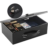 KYODOLED Fireproof Lock Box for Documents, Dual Combination and Key Lock Security with Carrying Handle, Metal Strong Safe Box to Keep Personal Items,Documents, Exterior 12.6" x 8.3" x 3.58", Black