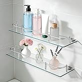 Koilria Glass Bathroom Shelves, Rectangular Tempered Glass Floating Shelves for Wall with 304 Stainless Steel Rail and Zinc A