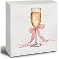 Bar Sign, Pink Coquette Bow Champagne Wooden Box Sign, Bar Signs for Home Bar Decor, Bar Decorations for Home, Champagne Bar Wood Signs for Home Bar Desk Table Shelf Decor, 5x5 Inch