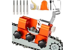 CONGDAREN Chainsaw Sharpener, Portable Hand Crank Tool with 5 Sharpening Rods, Storage Bag, Gloves & Cleaning Brush - Chainsaw Sharpening Jig Kit for Chain Saw and Electric Saw
