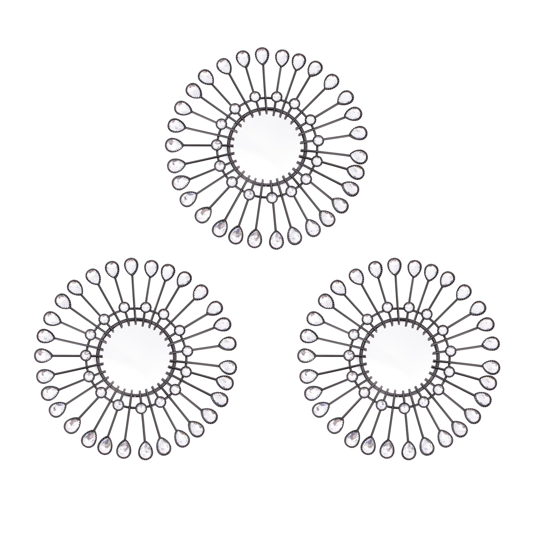 Photo 1 of Manortang Black Mirrors 3 Piece, Sunburst Mirror Hanging Wall Decor, 9 inch Decorative Mirrors Wall Art, Rhinestone Round Mirror for Bedroom,Living Room,Bathroom,Kitchen,Hallway, House Warming Gifts