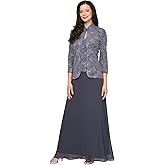 Alex Evenings Womens Long Dress with Mandarin Neckline Jacket