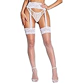 RSLOVE Fishnet Stockings for Women - Sexy Thigh High Fishnets High Waist Garter Belt Silicone Suspender Pantyhose