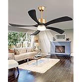 52" Black and Gold Ceiling Fan with Lights and Remote, USA Original Patent Modern Ceiling Fans, ETL Listed, 5 Wood Blades, 3 Downrods, 6 Speeds Reversible DC Motor, Gold Black Fans for Patio Bedroom