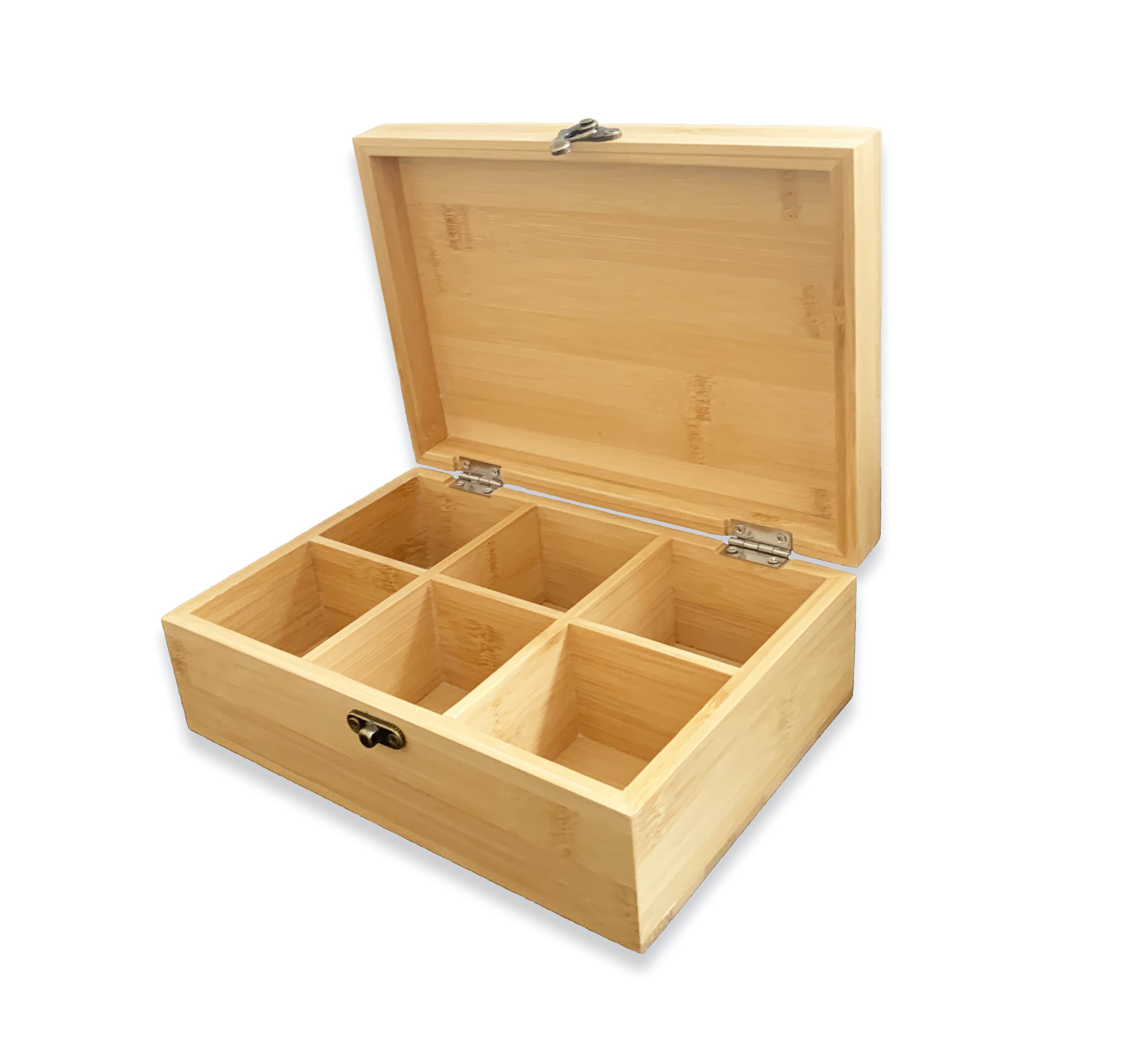 Wooden Storage Box With Lid - Wood Tea Box Organiser With Compartments - Kitchen Organiser Storage Box For Teabags Coffee Pods Spices and Seasonings - Display Box Craft Box & Small Wooden Case Crate