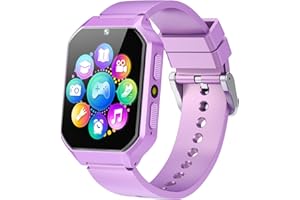 TYWOP Smart Watch for Kids Age 6-12 Girls Toys with 26 Games Music Player 1.69” HD Touchscreen Video Camera Metal Case Educational Storybook Words Learning Card Toddler Watches Birthday Gifts