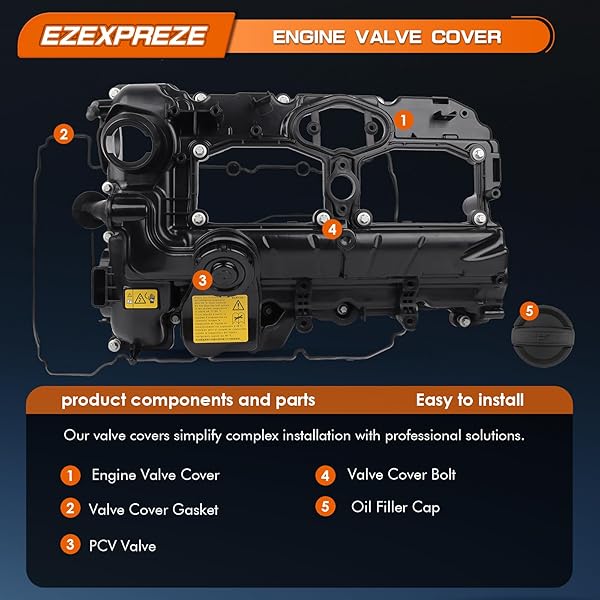 EZEXPREZE 2.0L TURBO N20 ENGINE VALVE COVER WITH OIL FILLER CAP & GASKET & BOLTS COMPATIBLE WITH 2012-2018 BMW 228I 320I 328I 428I 528I X1 X3 X4 X5 Z4 (INCLUDED GT/XDRIVE)