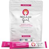 Regular Girl Organic Powder, Prebiotic Fiber Supplement and Probiotics for Women, Low FODMAP, 30 On-The-Go Packets, Unflavored, 30 Serving Packets