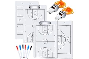 Fuutreo 10 Pcs Basketball Clipboards Set for Coaches Include 2pcs 14"x9" Dry Erase Double Sided Basketball Whiteboard Equipment 6 Pcs Dry Erase Marker Pens and 2 Pcs Whistle, Sport Party Themed Gift
