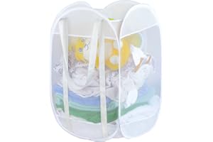 LVXINLI with strong handles Laundry Hamper,Tear Proof Pop Up Laundry Hampers, foldable mesh Laundry basket. Used for travel, laundry room，university dormitory or toy storage, etc.(Vertical (white))…………