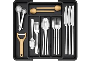 Lifewit Small Cutlery Organizer, Expandable Silverware Drawer Organizer for Kitchen, Adjustable Cutlery Rack for Forks Spoons