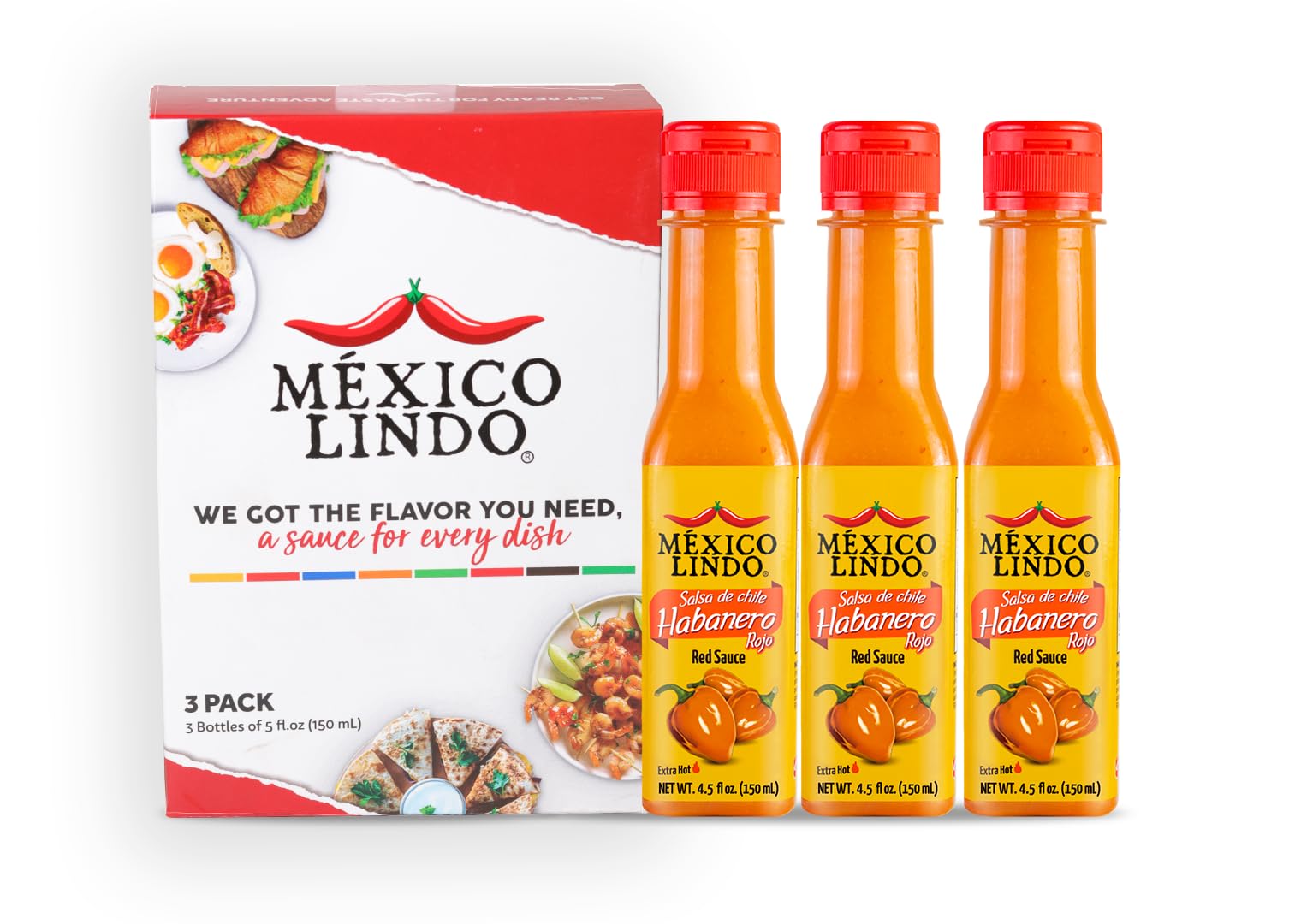 Mexico Lindo Red Habanero Hot Sauce Display, 5 fl