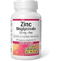 Natural Factors Zinc Bisglycinate, 25 mg, 120 Vegetarian Capsules, One-per-Day Formula, Highly Absorbable, Supports Immune Fu