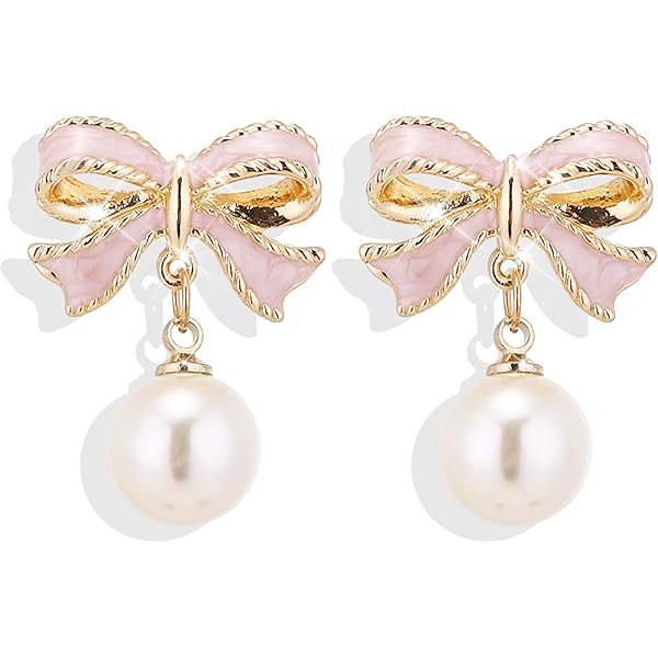 Amazon.com: LILITHKISS Twinkle Gold Pink Pearl Bow Dangle