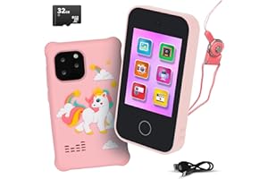 kidilulu Kids Phone Toy | Touchscreen Kids Phone Toy with Games, MP3 Player & 32GB SD Card | Fake Phones for Kids 3 to 8 Years Old | Birthday Gift for Girls | Unicorn Phone - Pink