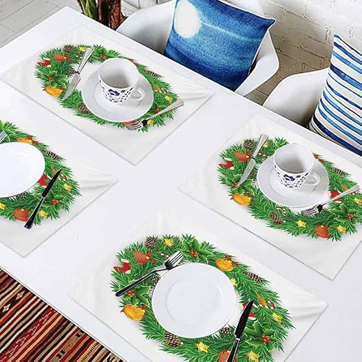L'sWOW Washable Heat Resistant Table Mats Placemat, Christmas Festive