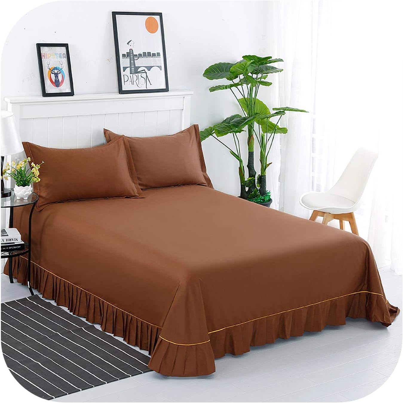 Bedspread 1Pc Cotton Thickened Bed Sheet Fixed Strap Soft NonSlip King