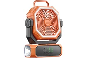 Aerofrog Camping Fan Rechargeable For Tents, Battery Powered,20000mAh,Portable USB Tent Fan,With LED light,Outdoor fan,Side-to-side Oscillation Feature,3 Levels Speed Settings,With Hook.