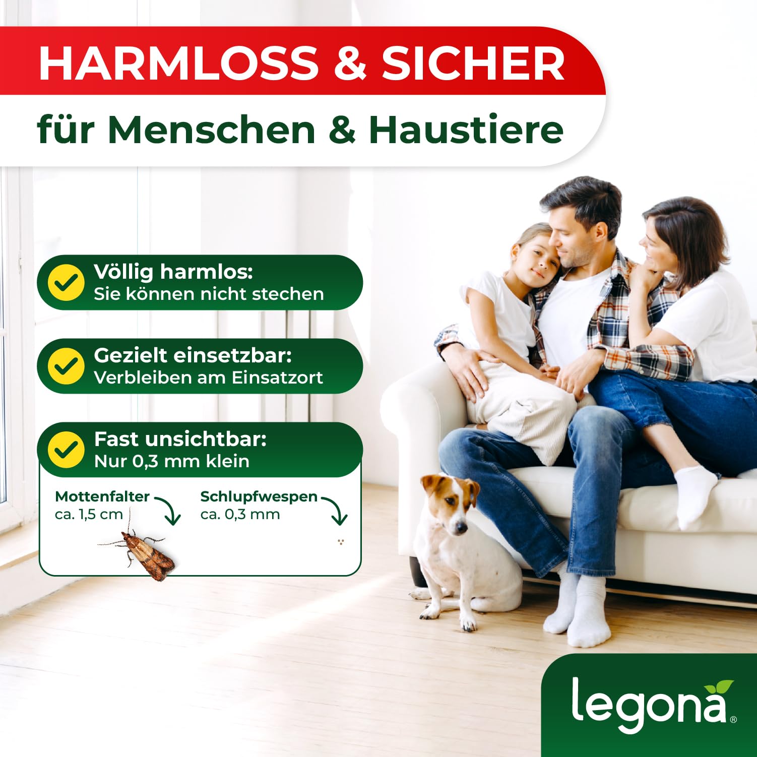Legona Schlupfwespen gegen Lebensmittelmotten, 3 Lieferungen mit je 3 Trägern, 9 Wochen Vollbehandlung 6