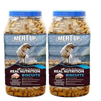 Meat Up Mutton Flavour , Real Chicken Biscuit, Dog Treats -500g Jar ( Buy 1 Get 1 Free)