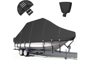 NUKUGULA Trailerable T-Top Boat Cover 1200D Solution Dyed Hard Top/T Top Boat Cover with 21 Windproof Straps, Motor Cover Fit 23'-25' Long Beam Width Up to 106" Center Console Boat with T Top Roof